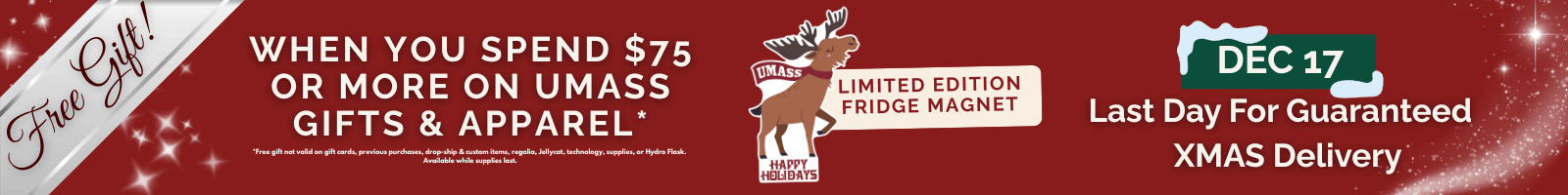Free gift with purchase of $75 or more of UMass gear