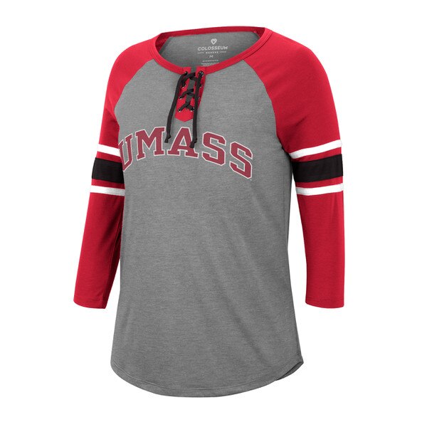 WOMEN'S SHE MEANS YOU LACE UP HENLEY GREY UMass Store