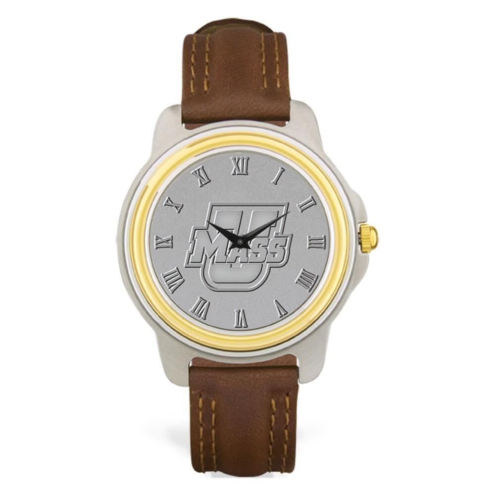 MEN S TWO TONE WRISTWATCH W BROWN LEATHER STRAP PU